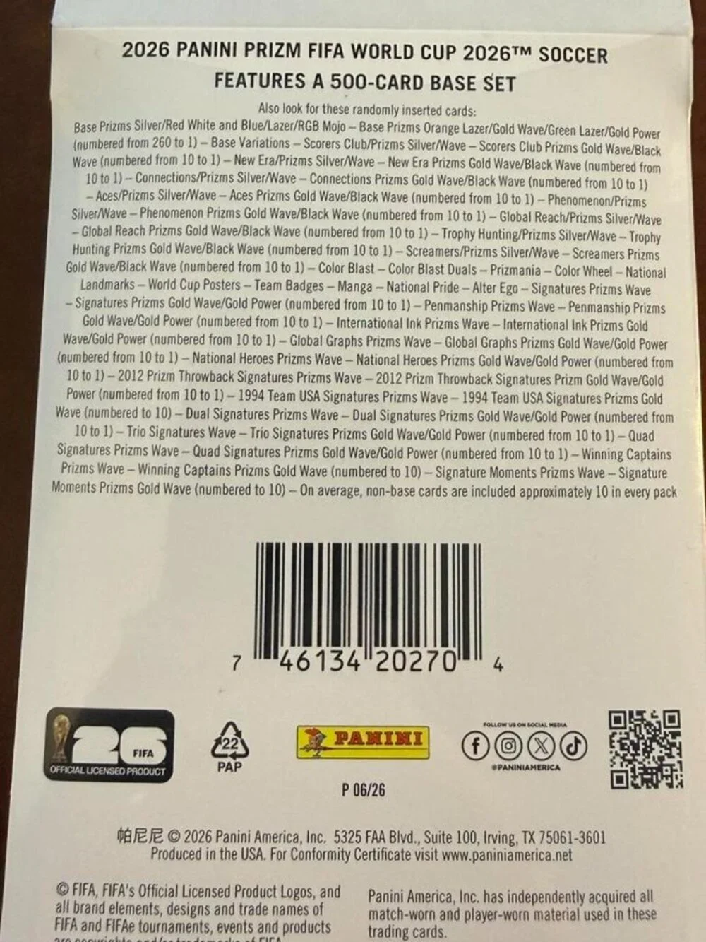2026 Panini Prizm FIFA World Cup Soccer 20-Card Hanger Pack – Sealed